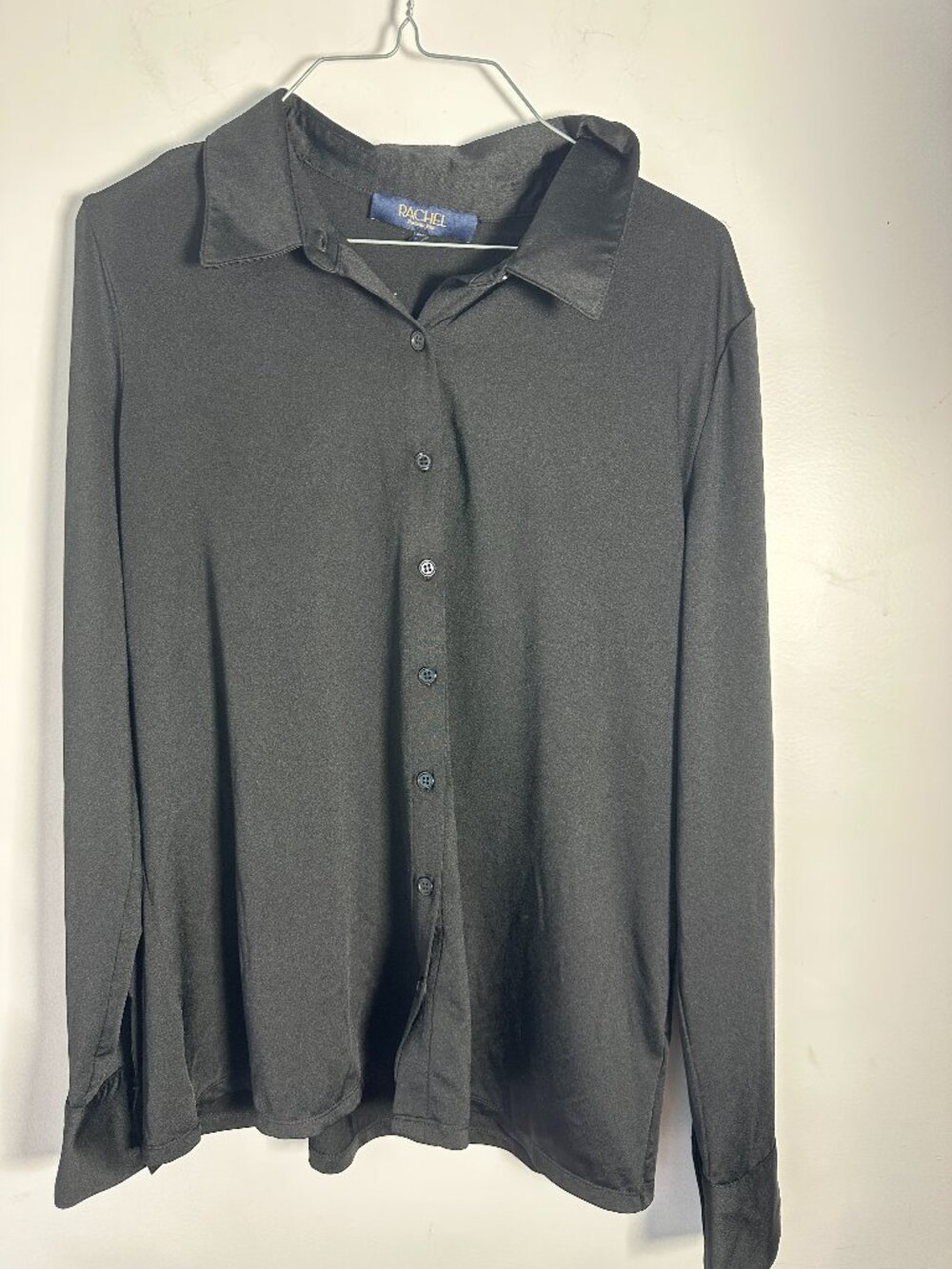 EUC Rachel Roy Womens Black Long Sleeve Button Up Shirt Blouse Large L